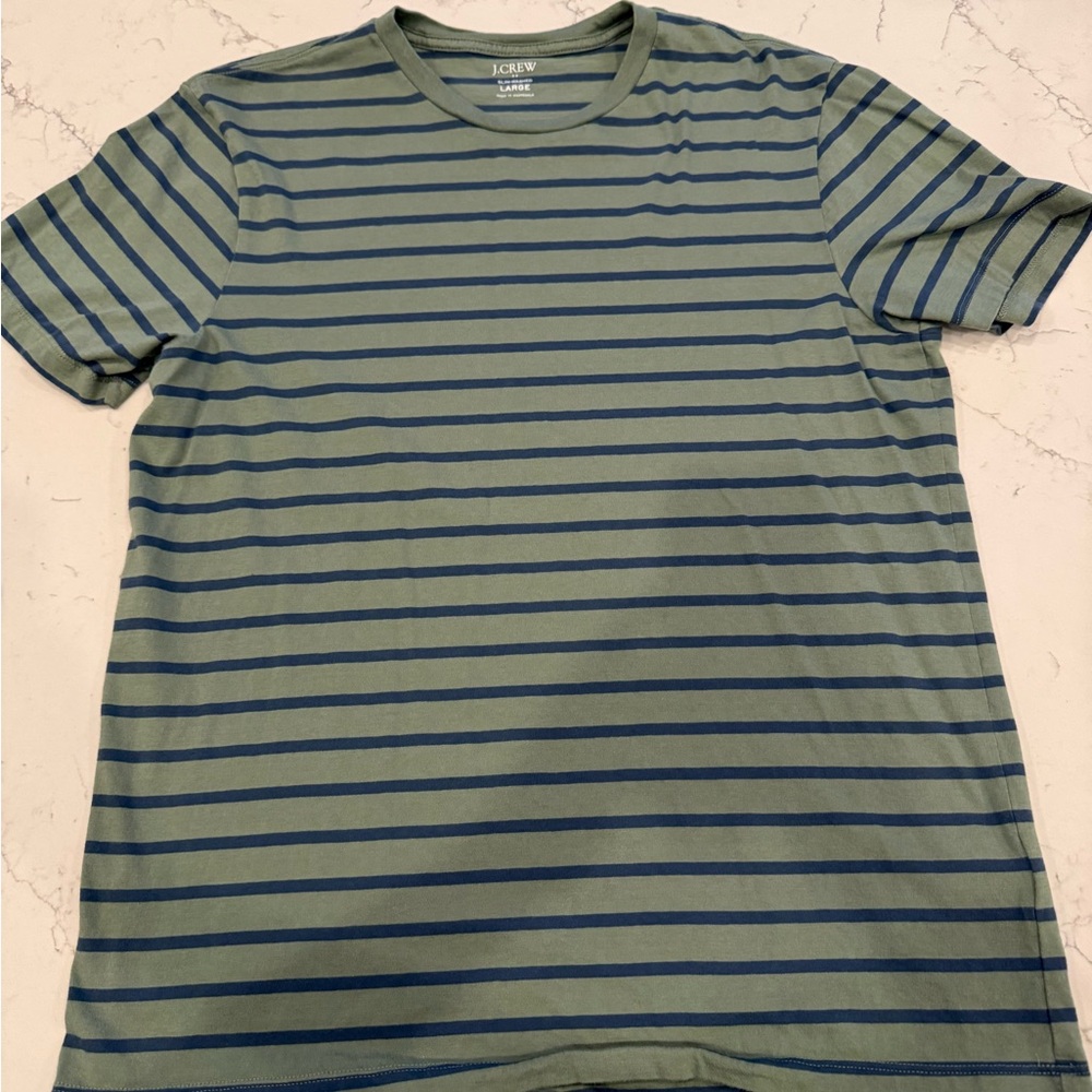 J. Crew Olive and Navy Striped Tee